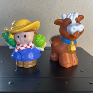 Fisher Price-Little People-Farmer W/corn 2007-Brown Farm Cow W/ Bell 1997